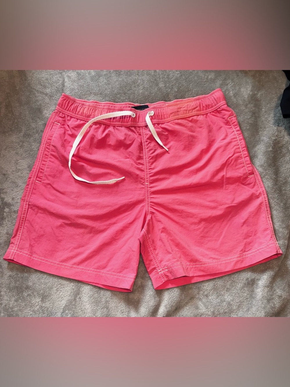 Aeropostale Men's Bright Pink Swim Trunks with White Drawstring